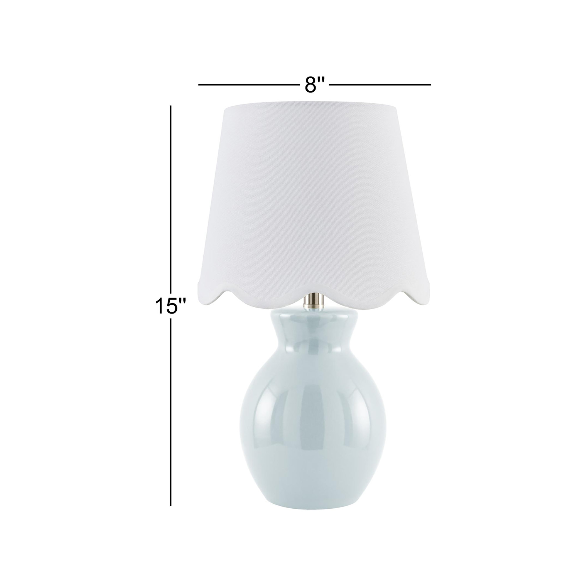 Momsen Scallop Shade Lamp, 15"" H x 8"" W x 8"" D, Light Blue, White Twill