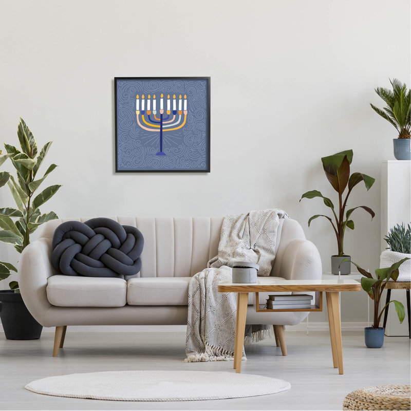 Tourbillon à motif de la menorah de Hanoucca à-140, Giclée encadrée noir minuit, H 24 po x l 24 po x P 1,5 po