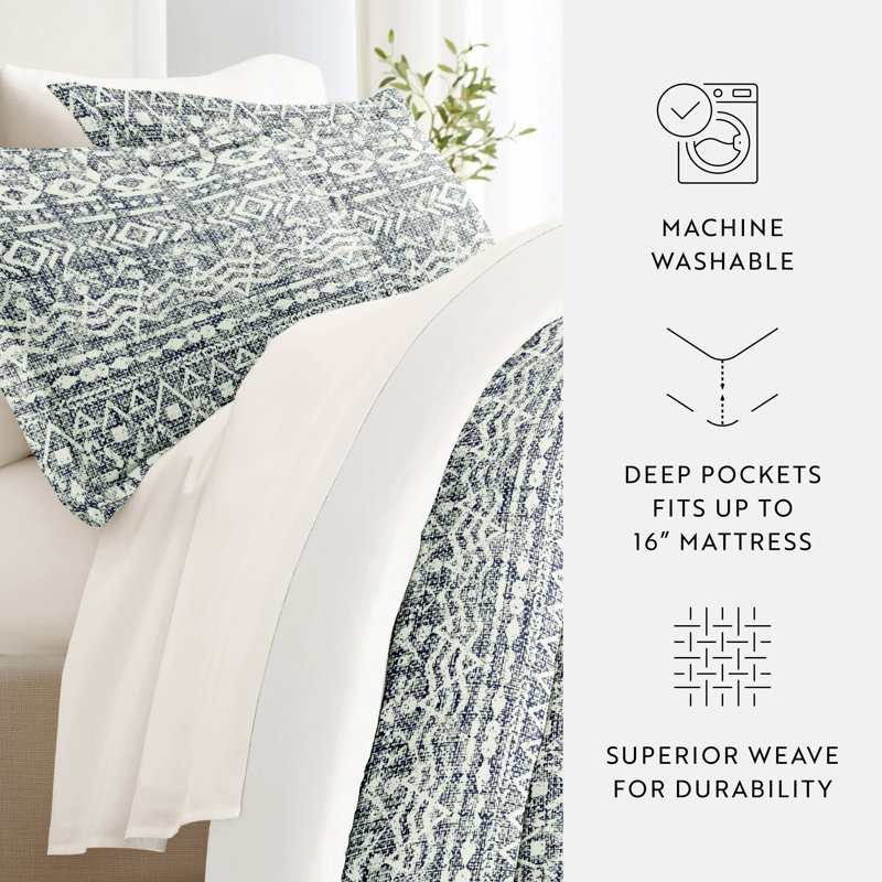 Ensemble de literie réversible 8 pièces - Housse de couette à motif, insert d'édredon et ensemble de draps unis
