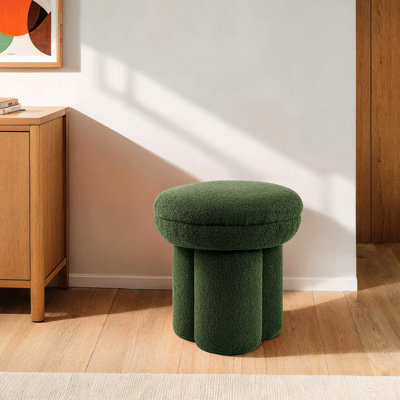 Tabouret décoratif contemporain, base piédestal, 17,5 pouces de large, profond, 19 haut, revêtement en peau de mouton, pour la conception de champignon de salon