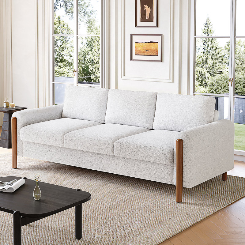 Contemporary 3-Seater Upholstered Sofa, Cream White