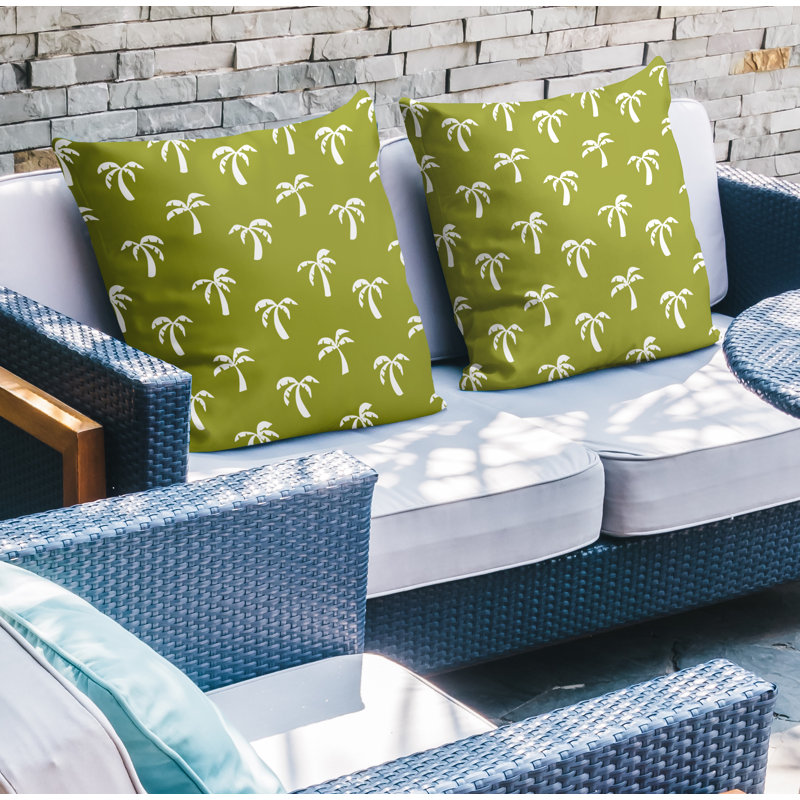 Floral Outdoor Reversible Throw Pillow, 17W" x 17H", Chartreuse