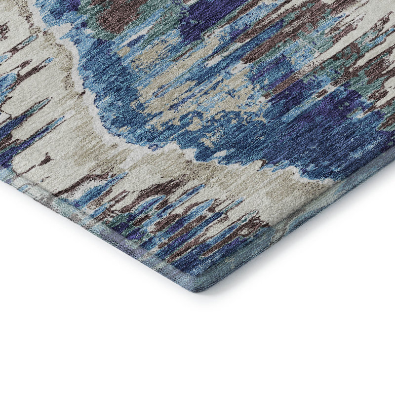 Tapis bleu Prisco lavable à la machine de qualité supérieure, Rectangle 10 pi x 14 pi