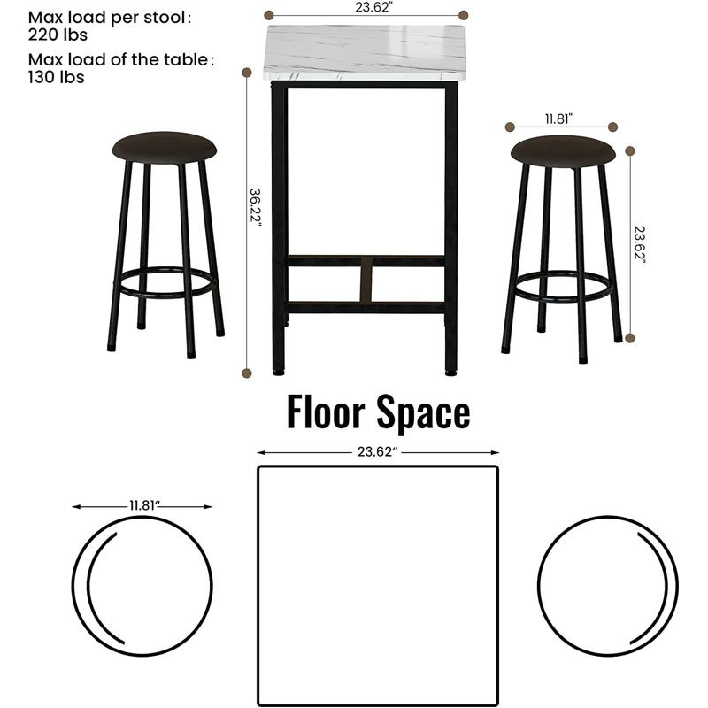 Kywan 2 - Person Dining Set, White, White/Black