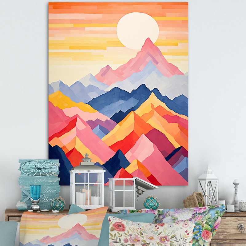 «Mountains Sunrise Realms I - Landscape Mountains», art mural sur toile, Cadre flottant doré, 44" H x 34" W