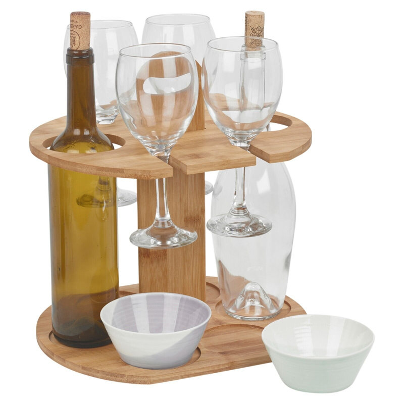 Unia 2 Bottle Tabletop Wine Bottle & Glass Rack Brown