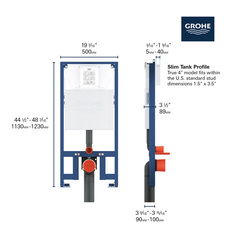 Rapid SL Slim 2" X 4" In-Wall Carrier For Toilet