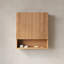 Armoire de salle de bain murale rayée 26 po avec portes à fermeture en douceur, tablette réglable et rangement ouvert - finition grain de bois naturel