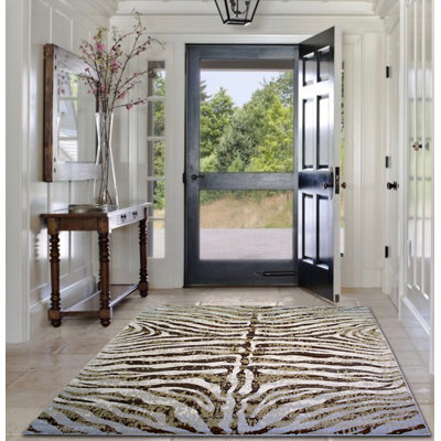 Dasher Abstract Beige/Gray Zebra  Area Rug