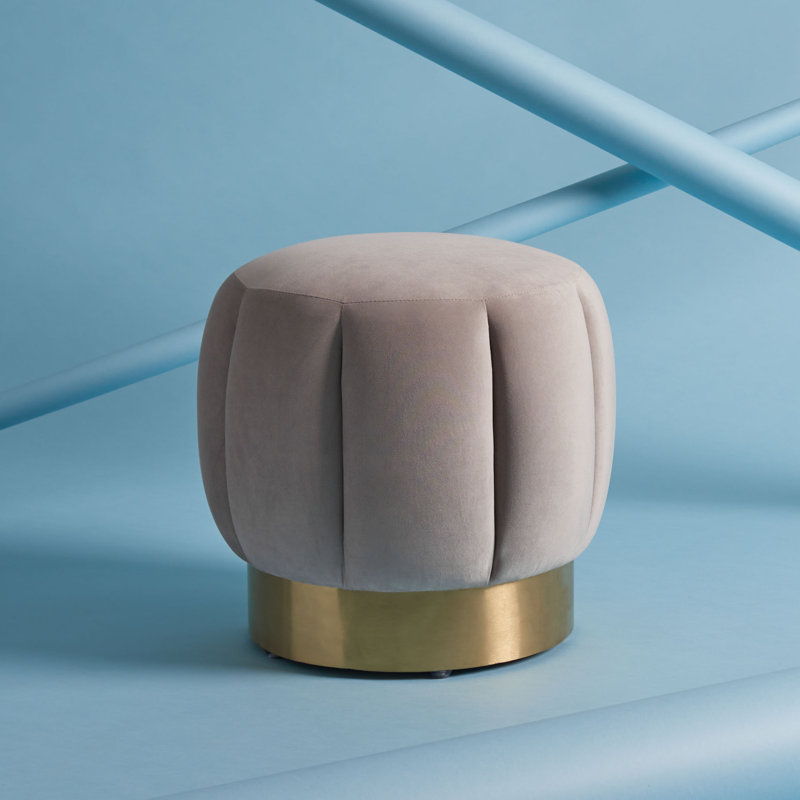Jayah Upholstered Ottoman, Pale Taupe Velvet