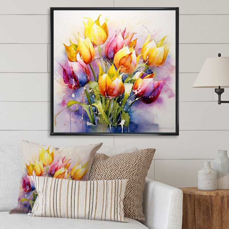 «Herald Tulip Flowers I», reproduction sur toile, Cadre photo blanc, H 36 po x l 36 po