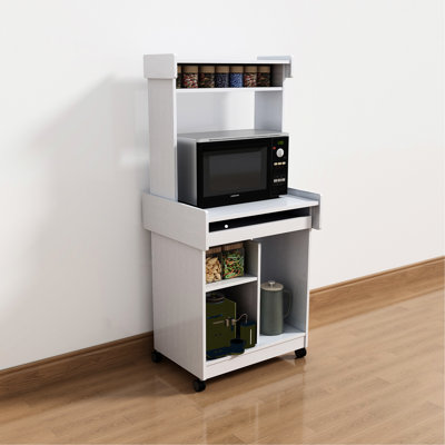 Microwave Cart Coffee Station Computer In White, Boasting Locking Castors And Gliding Shelf Exceptionality Has Flexibility