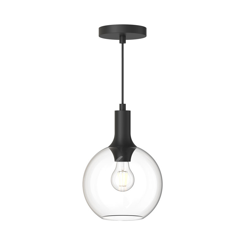 Luminaire suspendu sphère 1 lumière Castilla, Transparent, Noir mat