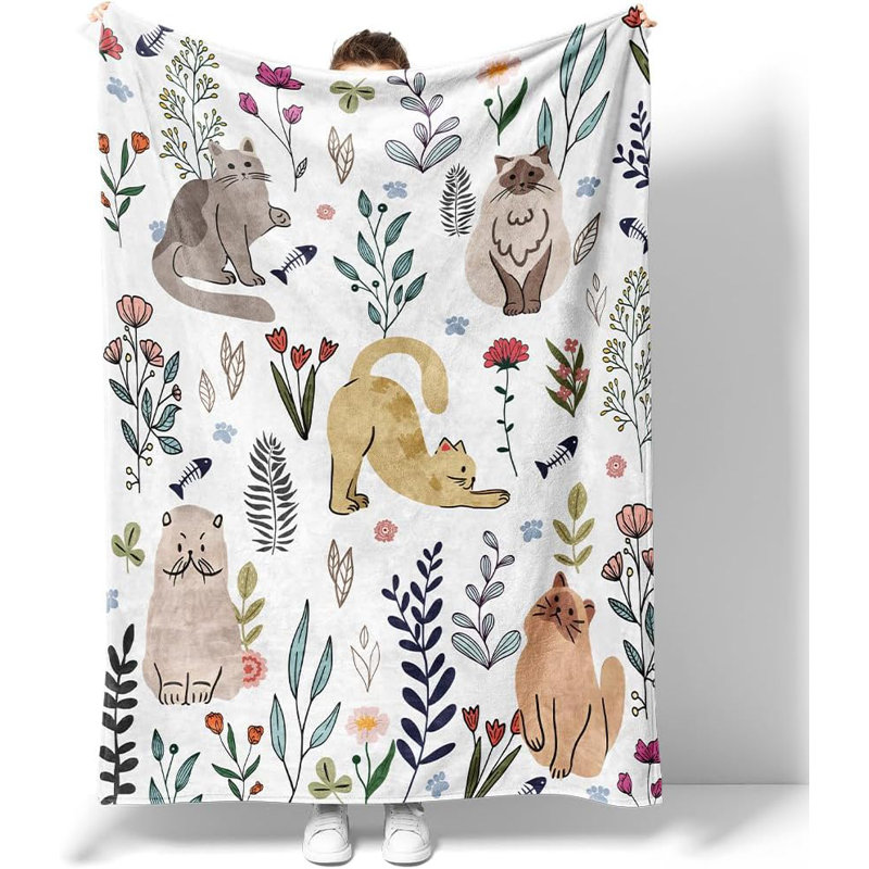 Jeté pour chat Couvertures de fleurs florales Cadeau pour amoureux des chats Jeté pour chat Flanelle Cozy, L 40 po x l 30 po