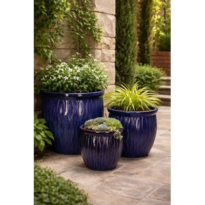 Corriente Fishbowl Planter Set of 3 - Blue