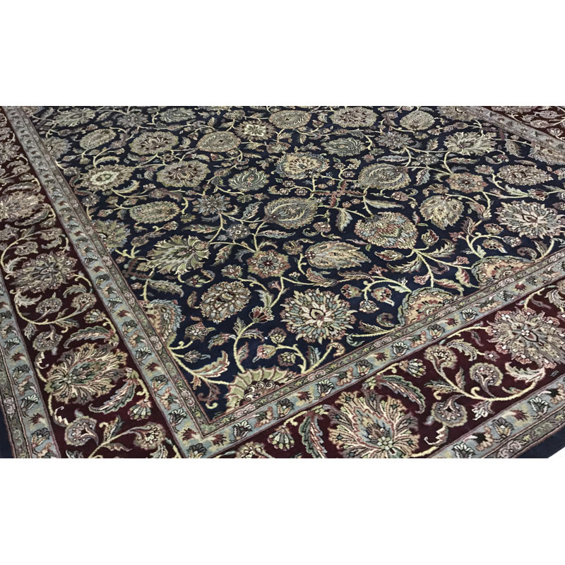 Hand-Knotted High-Quality Black and Red Area Rug