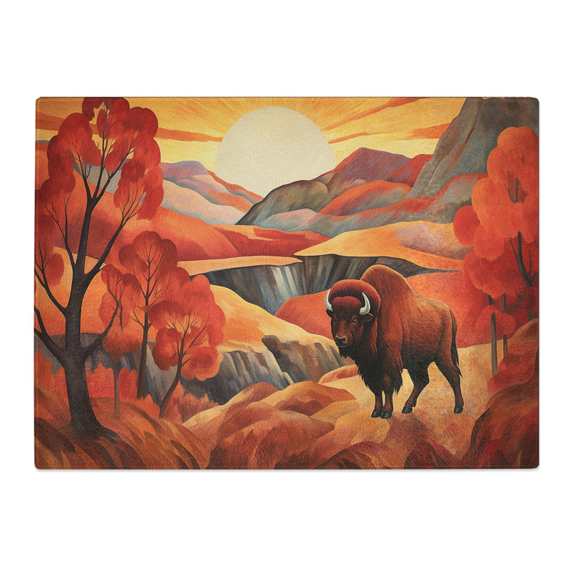 Bison Buffalo Art Deco No.2  Glass Chopping Board