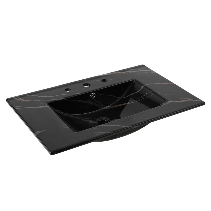 Plateau de meuble-lavabo de salle de bain simple rectangulaire en céramique lustrée à 3 trous l 30 po x P 18,25 po Ancillary
