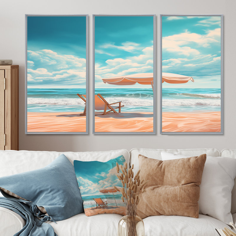 Rhoden - Ensemble d'art mural plage, Encadrement argenté, H 40 po x l 60 po x P 1 po