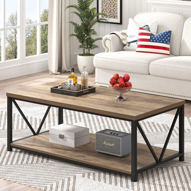Table basse rectangulaire de 47 po avec étagère de rangement ouverte Hulstein, chêne, 17.7" H x 47" W x 23.6" D