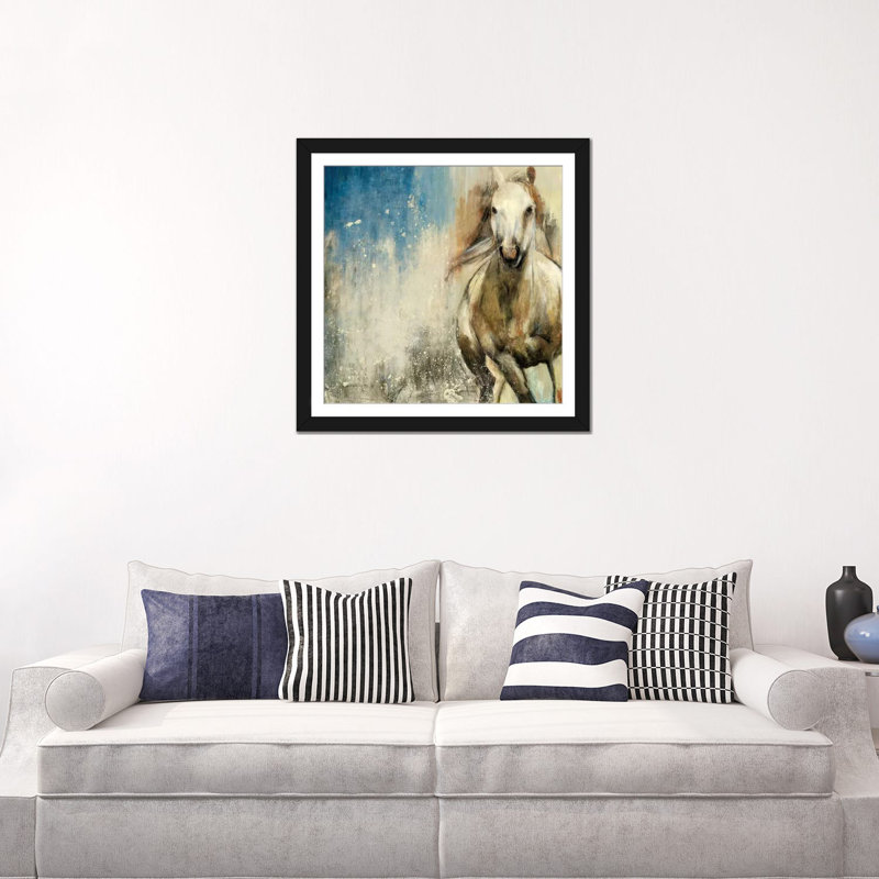 «Horses I», impression sur toile, H 16 po x l 16 po x P 1 po, Papier d'art encadré noir, Blanc