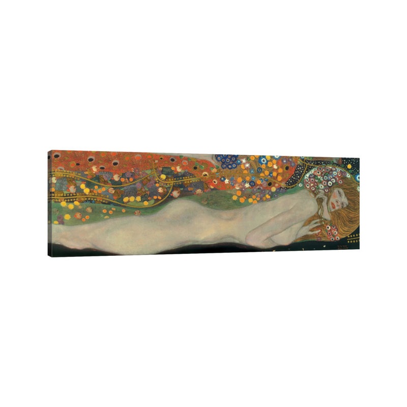 Sea Serpents, Detail IV by Gustav Klimt - Panoramic Painting on Canvas, No Frame, 30.48 cm H x 91.44 cm W x 1.91 cm D