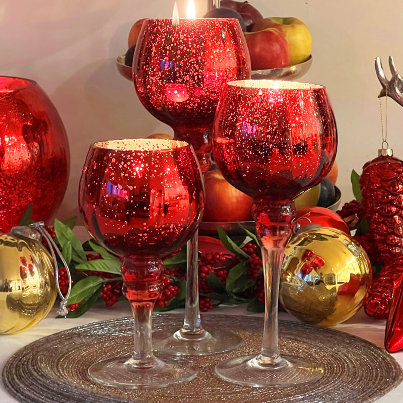 Votive rouge à longue tige en verre mercurisé