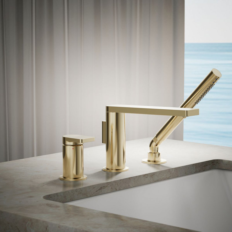 Composed Deck-Mount Bath Faucet With Handshower, Gold