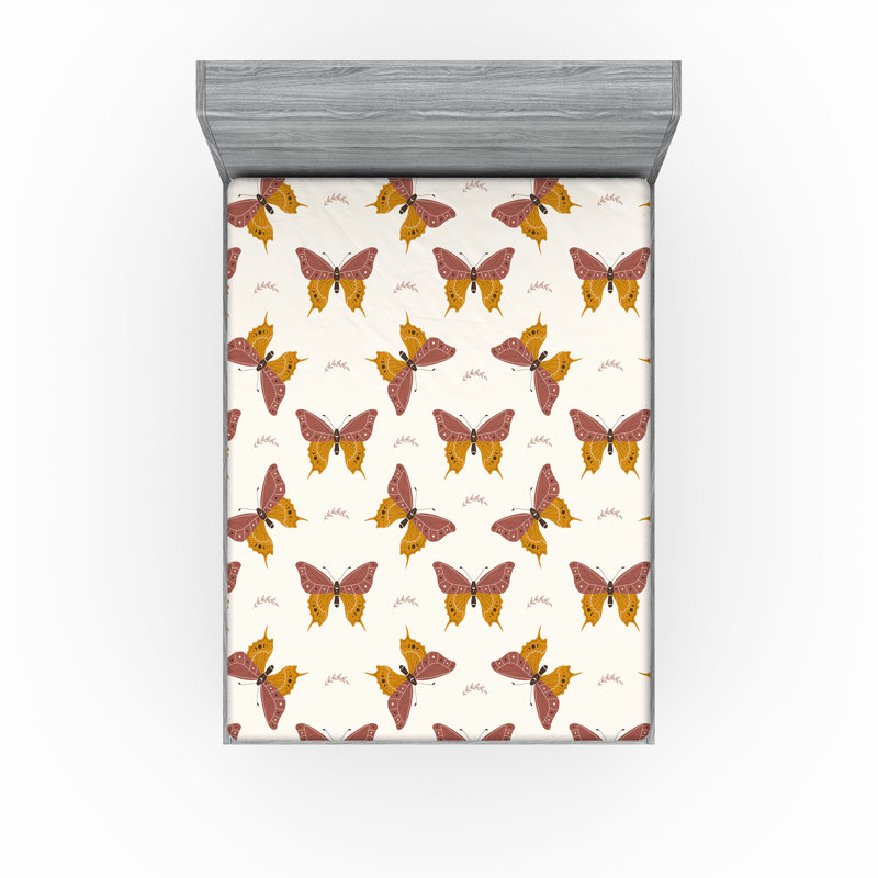 Drap-housse Ambesonne Autumn Moth Cottagecore - café pâle et marron pâle, Drap-housse grand