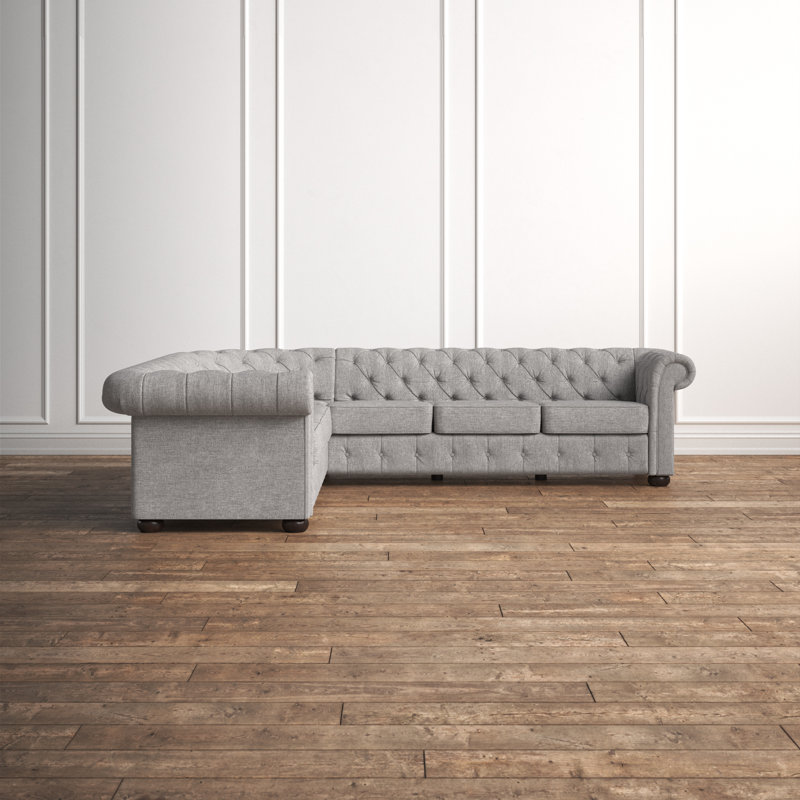 Huskins Upholstered L-Shaped Sectional Symmetrical, Pewter Gray Linen