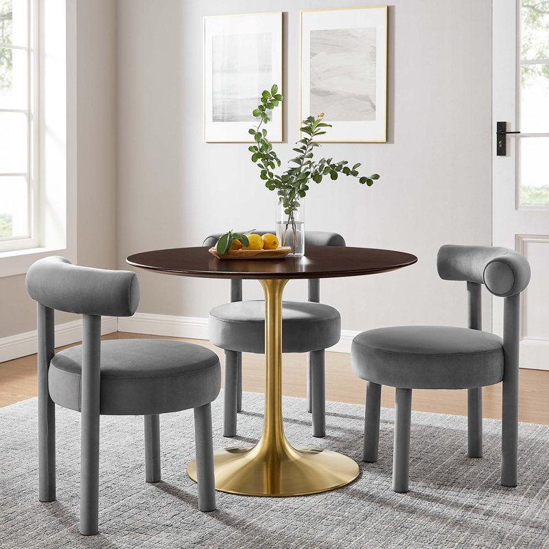 Modway Lippa Wood Dining Table, Cherry Walnut, Gold, 40" L x 40" W