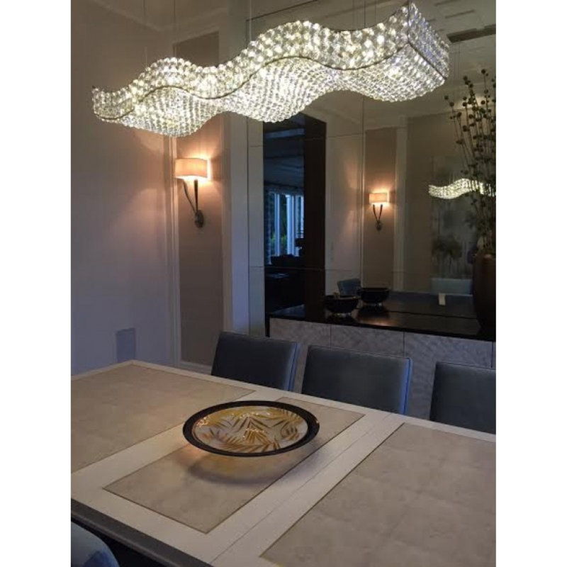 Lustre suspendu rectangulaire à 18 lumières Joktan, Or, Transparent, L 48 po x l 14 po x P 4 po