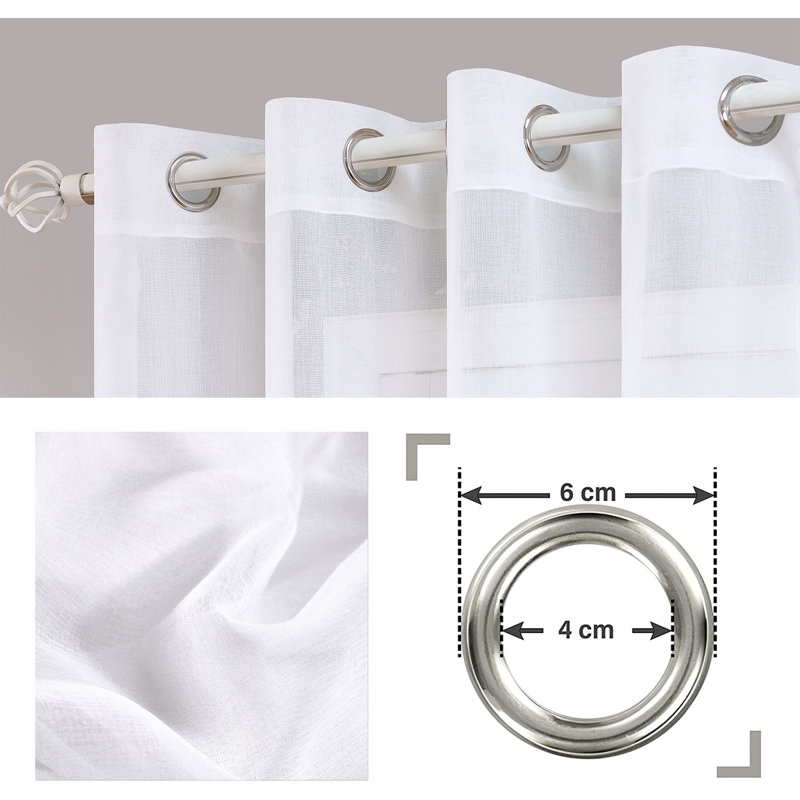 Paire de rideaux transparents avec œillets Diyon, Blanc, L 54 po x L 72 po