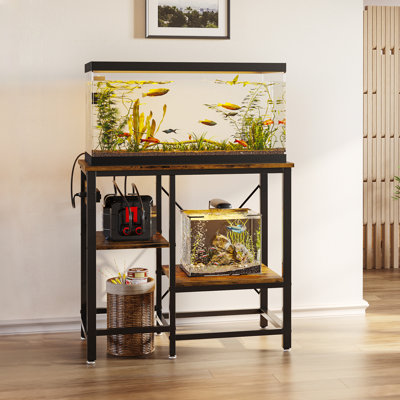 29-37 Gallon Fish Tank Stand with Power Outlet, 30x13 Metal Aquarium Stand, 6-Leg Reptile Tank Stand with 3-Tier Adjustable Storage Shelves, 400LBS Capacity