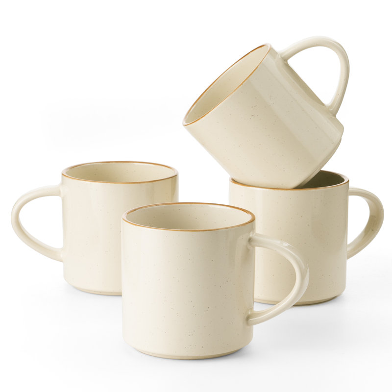  Ensemble de grandes tasses 4 pièces Nebula, Blanc vanille avec rebord brun