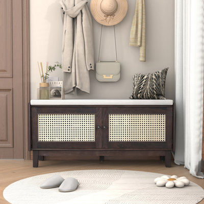 Banc d'entrée en rotin avec rangement Boho