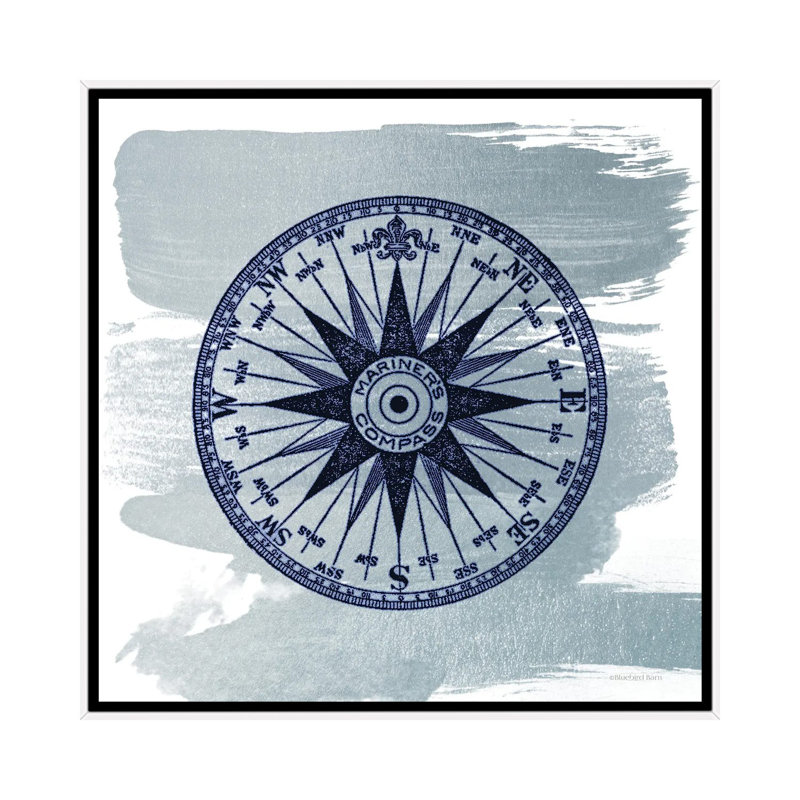 Brushed Midnight Blue Compass Rose by Bluebird Barn - Print on Canvas, 66.04 cm H x 66.04 cm W, White Floater Frame