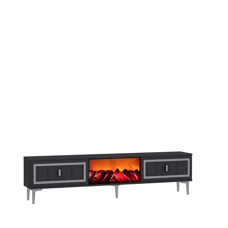 Meuble télé moderne, anthracite et argent, 59,1 po x 17,6 po x 11,6 po | 100% panneau de particules enduit de mélamine, épaisseur: 0,7 pouce | Conception murale, élégante et durable | Parfait pour le salon et les espaces de divertissement