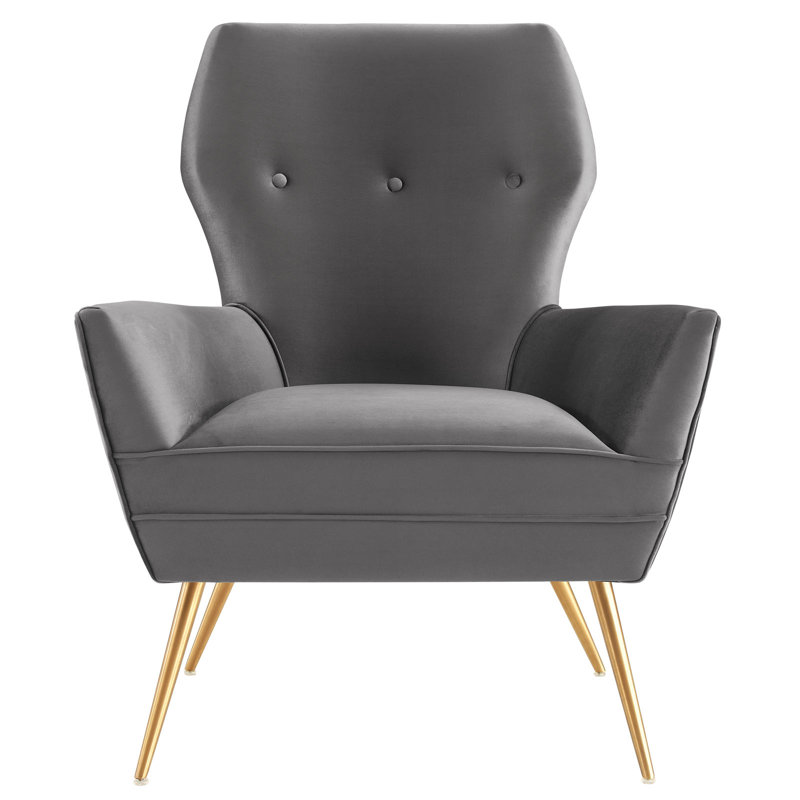 Fauteuil en velours capitonné Performance, Velours gris