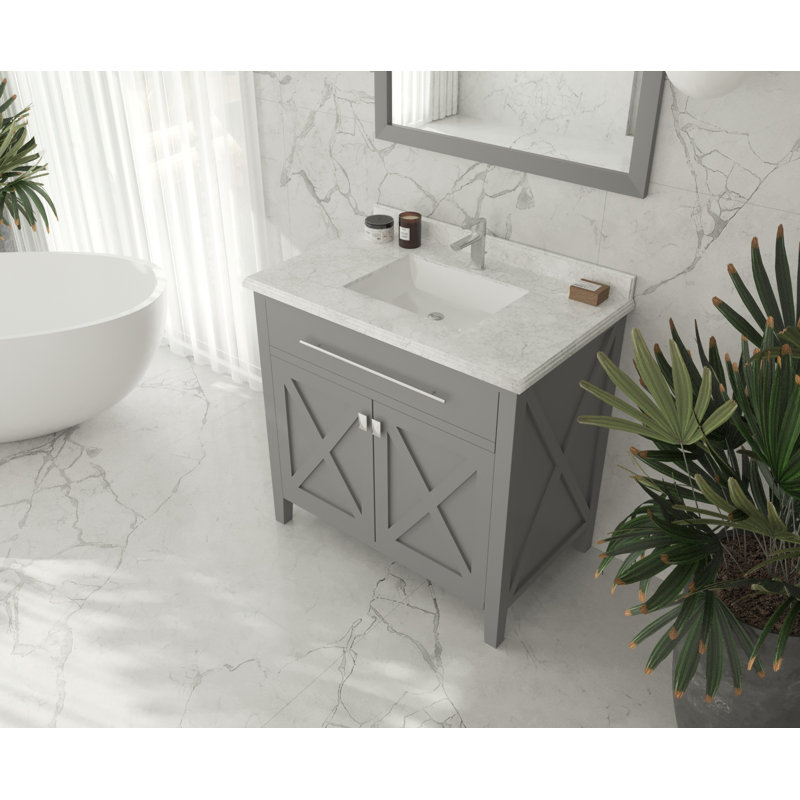 Ensemble de meuble-lavabo simple 36 po Pyles, Marbre blanc, Gris