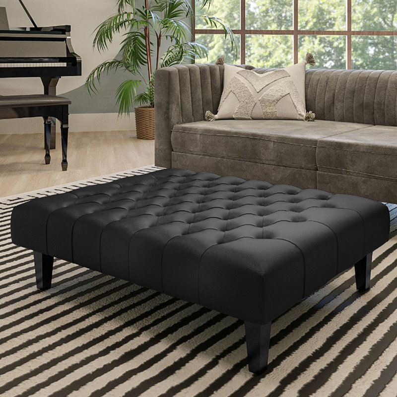 Ainura 60cm Wide Tufted Rectangle Solid Colour Cocktail Ottoman, Black, Black