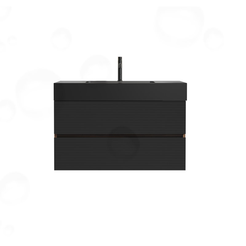 Wall Mounted Bathroom Vanity with drawers, Black