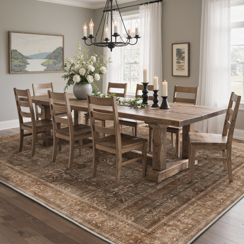 Oriental Geometric Machine Washable Non-Slip Chestnut Indoor Area Rug, Rectangle 5' x 7', Brown