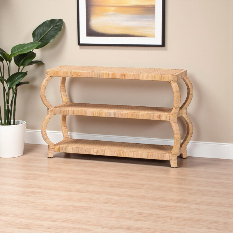 Console en rotin naturel à 3 niveaux avec tablettes ouvertes H 28,83 po x l 47,67 po x P 17,84 po Rin