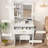 Dressing Table With Led Lamp And Stool-adjustable Lighting, Charging Station And Blower Bracket, Dressing Table With Storage Space-653596063