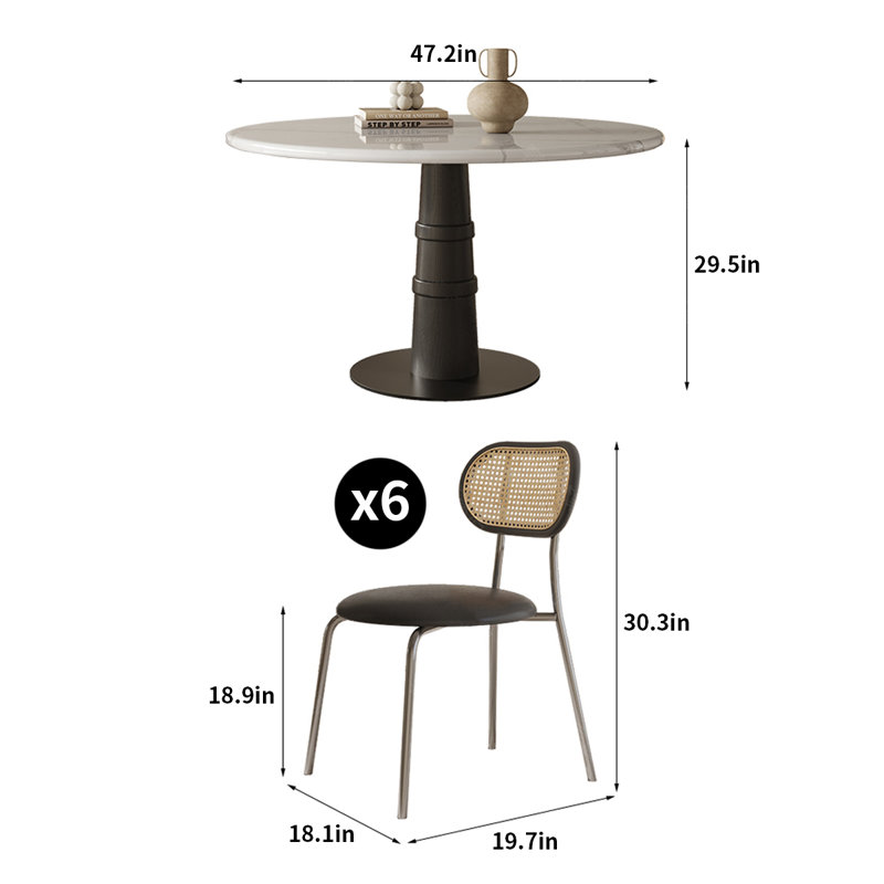 Ensemble de table de salle à manger Chic, H 29,5 po x L 47,2 po x l 47,2 po, 7 Pieces: Table, 6 Chairs