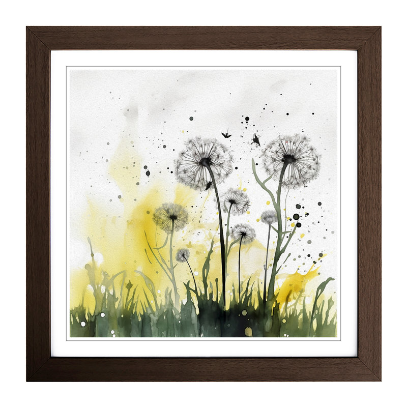 Dandelion Splatter Art No.1 - Single Picture Frame Print on Wood, Walnut