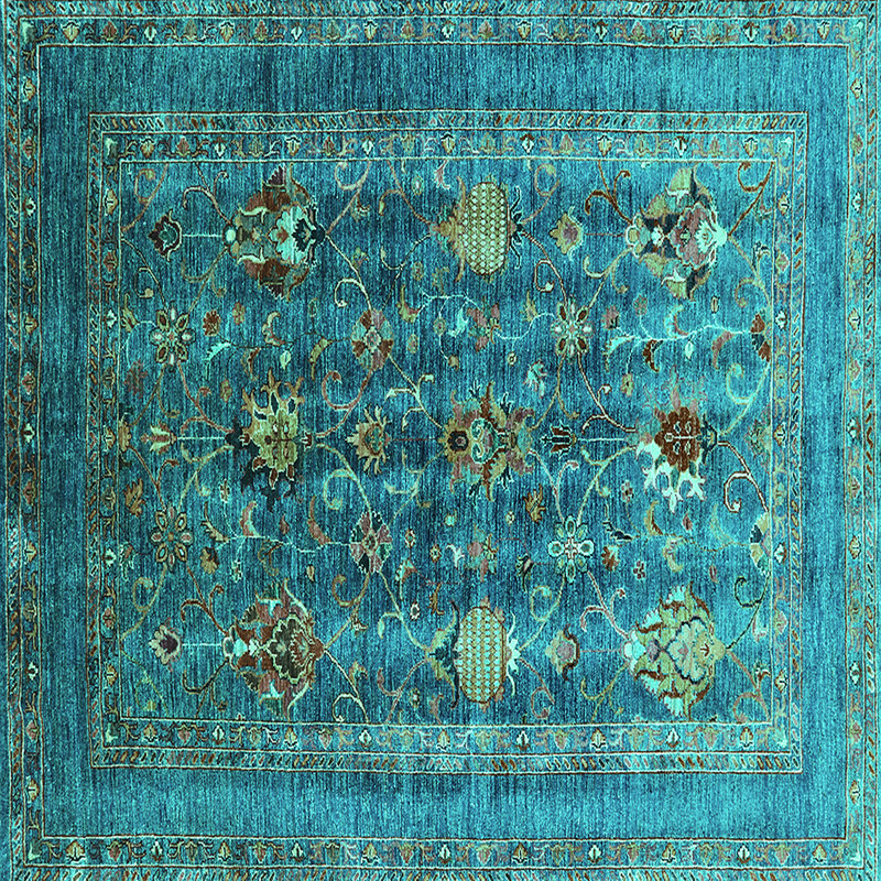 Tapis oriental en laine / polyester tissé à la machine en bleu, Carré 7 pi