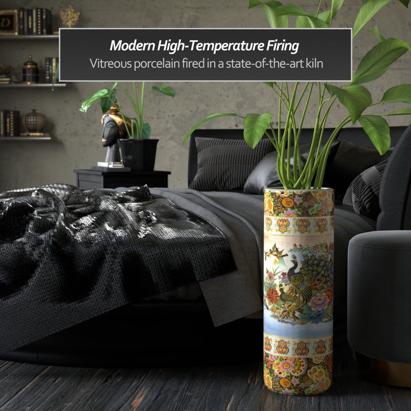 Umbrella Stand, Peacock and Floral Yellow