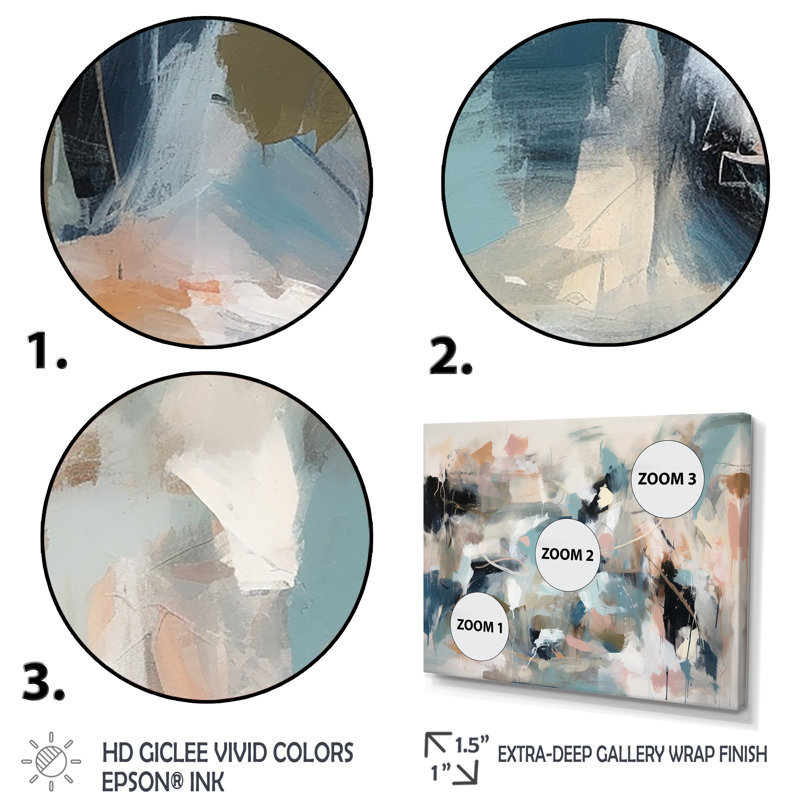 «Grey and Blue Vivid Waves», art mural abstrait, Cadre flottant noir, H 24 po x l 32 po x P 1 po